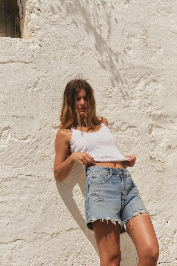 TRF RIPPED HIGH RISE DENIM SHORTS | Zara US