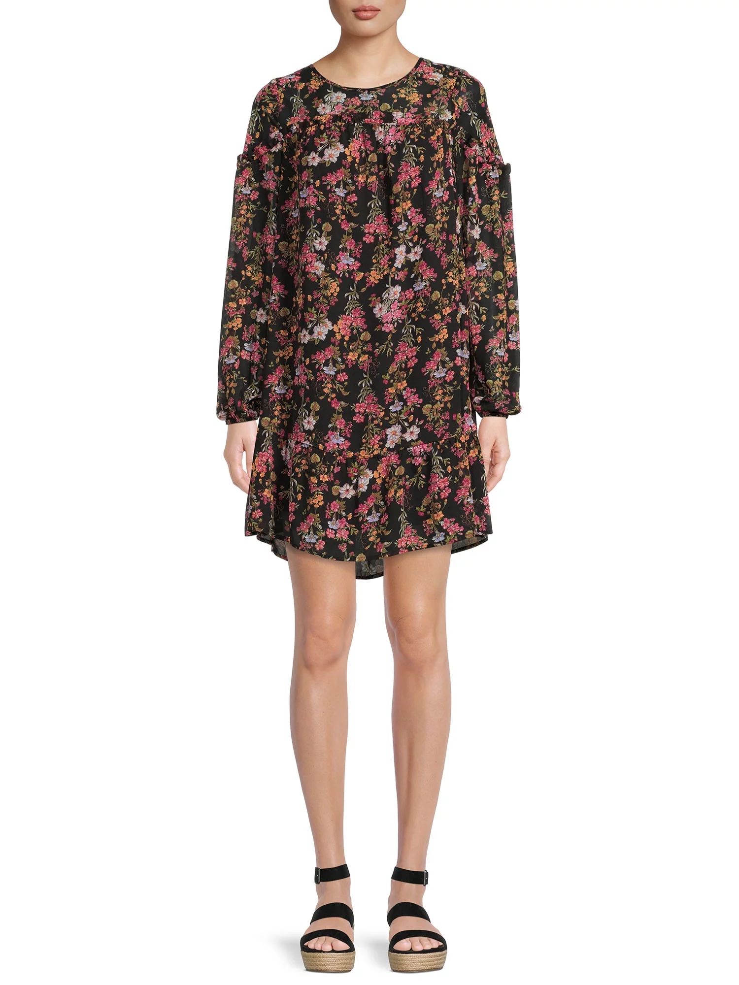 Time and Tru Women's Ruffle Dress with Long Sleeves | Walmart (US)