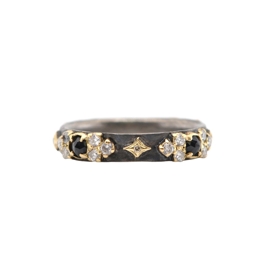 Black Sapphire Scroll Stack Band Ring | Armenta