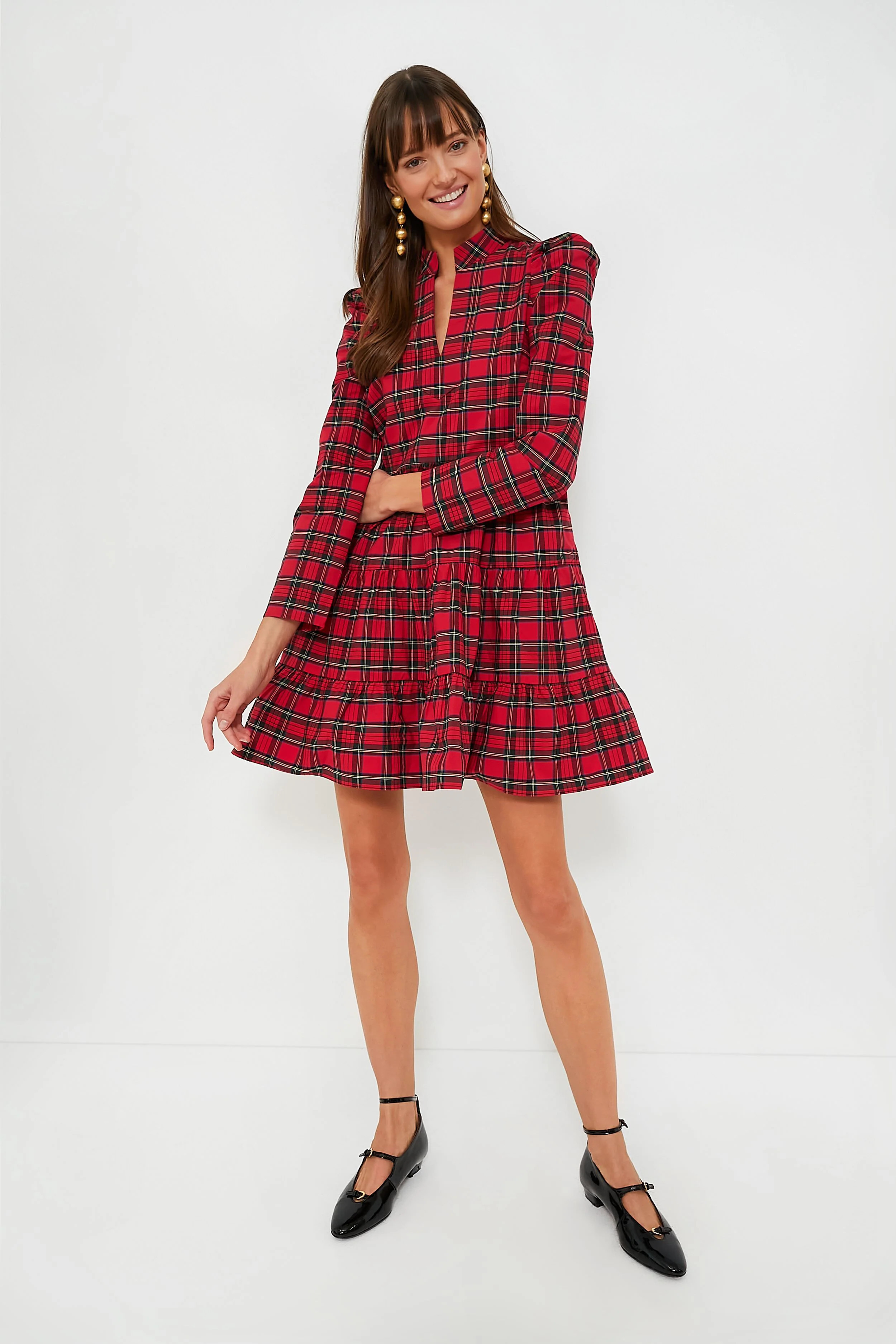 Red Tartan Long Sleeve Tunic Flare Dress | Tuckernuck (US)