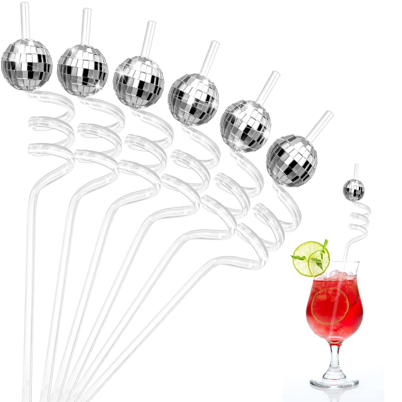 Chengu 12 Pieces 70s Disco Ball Straws Mirror Disco Party Favors Silver 70s Ball Cups Decorative ... | Amazon (US)