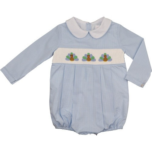 Blue Gingham Pleated Smocked Turkey Bubble - Shipping early November | Cecil and Lou