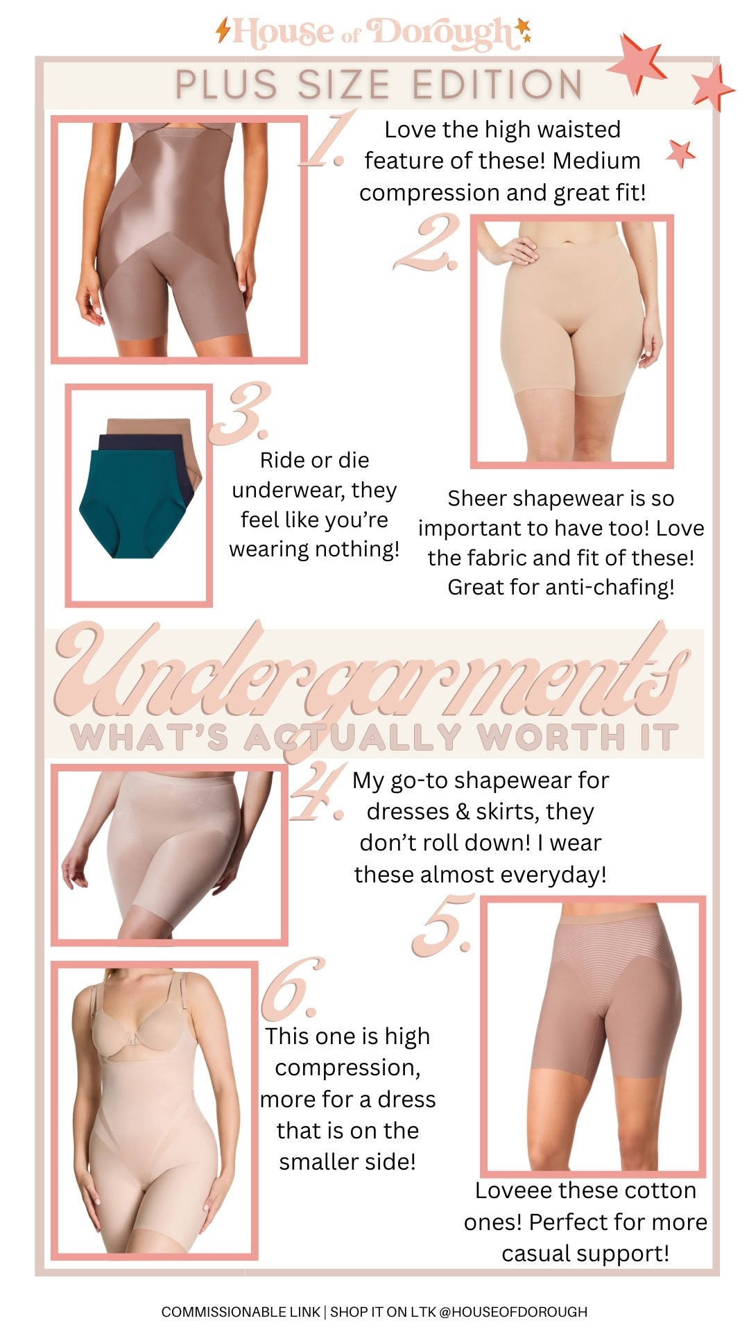 Undergarments what’s actually worth it! Sharing all of my favorite shapewear + underwear! I usually size up to a 3X in the shapewear and the underwear is one size plus, fits great!

Use my discount code ASHLEYDXSPANX sitewide for new customers, get 15% off and free shipping!

Plus size fashion, undergarments, shapewear, midsize fashion, spanx shapewear, spanx briefs

#LTKPlusSize #LTKMidsize #LTKOver40