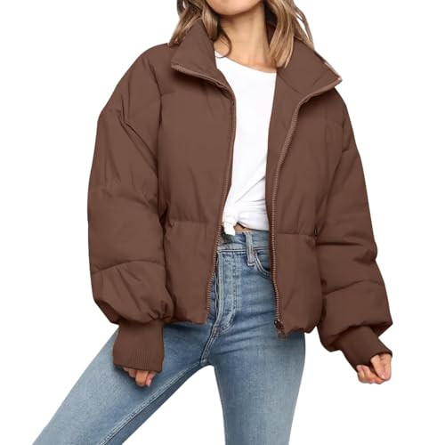 Women’s Winter Cropped Puffer Jacket Coat Casual Quilted Baggy Long Sleeve Zip Down Jackets Out... | Amazon (US)