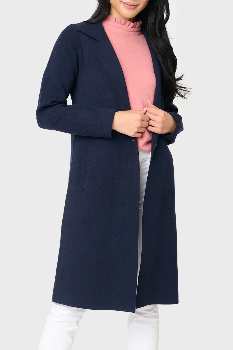 Notch Collar Double Knit Long Cardigan | Gibson