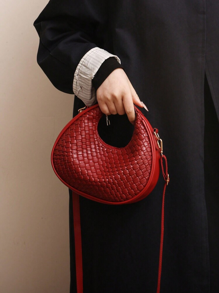 1pc Plain Pu Leather Moon-Shaped Bag With Zipper Closure, Vintage, Fashionable, Versatile, Suitab... | SHEIN