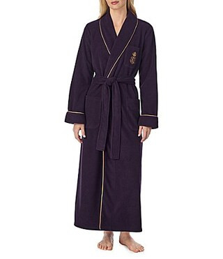 Lauren Ralph Lauren Long Sleeve Fleece Shawl Collar Patch Pocket Belt Tie Robe - S | Dillard's