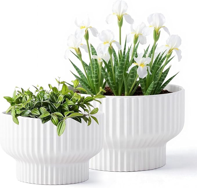 OXART Ceramic Pots for Plants, 12+9.5 Inch Planters for Indoor Plant, Classic Home and Garden Vog... | Amazon (US)