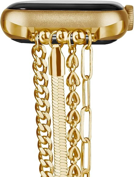 QINGQING Chain Bracelet Compatible for Apple Watch Band, Women Fashion Slim Jewelry Dressy IWatch... | Amazon (US)
