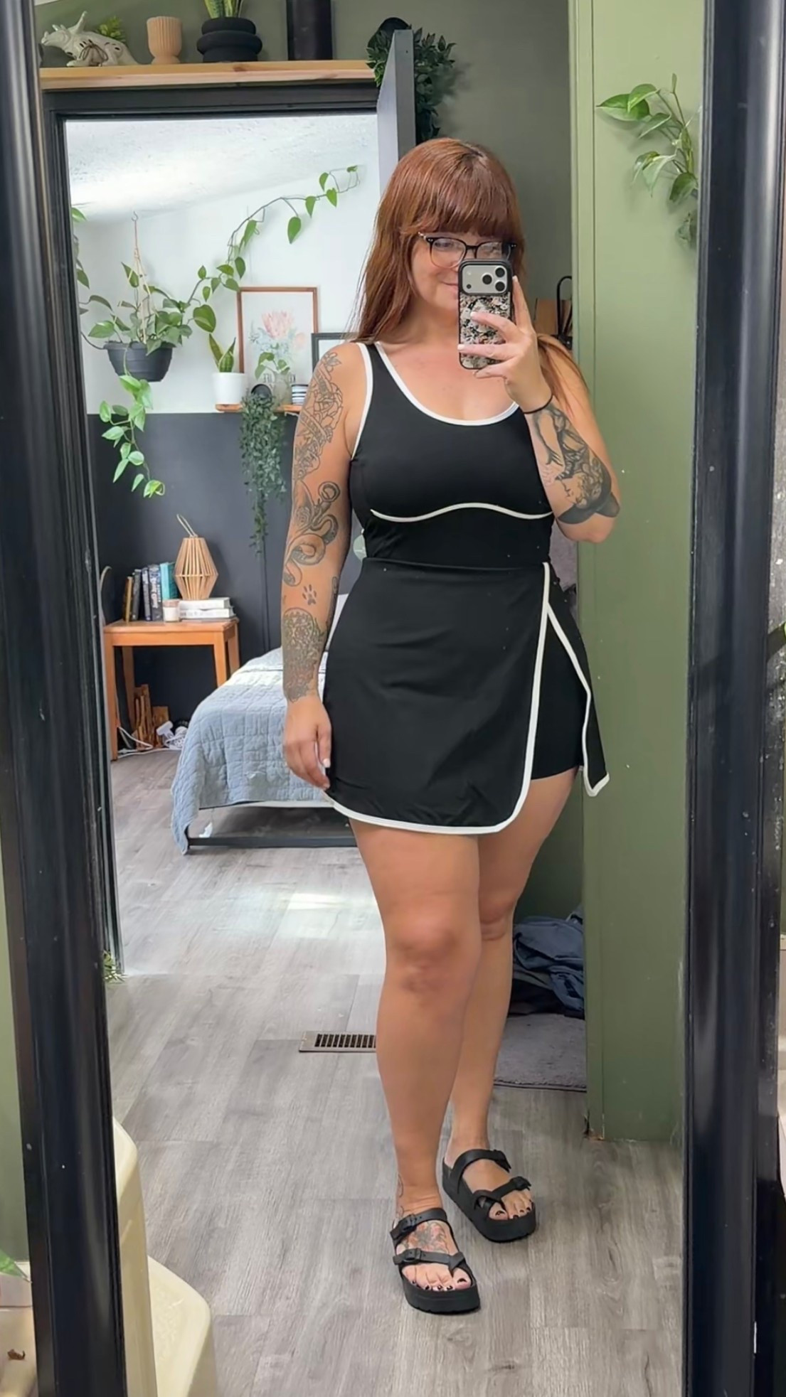 Easy grab & go outfit for the warmer days. Athleisure dress  has built in shorts & padding- so no bra! && I’ve been loving these birk dupe sandals. #summerdress #midsize #sandals #lookforless #birkenstockdupe #athleticdress  

#LTKgrwm #LTKootd #LTKActive