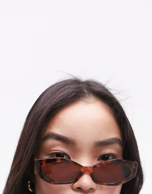 Topshop Cosmo rectangular cat eye sunglasses in dark tort | ASOS (Global)