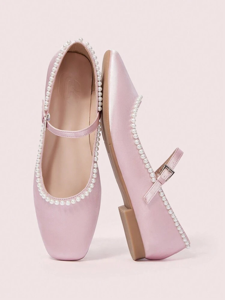 CUCCOO DOLLMOD Women's Elegant Faux Pearl Decor Flat Ballet Flats For And Vibe And Spring Shoes Spring Break Easter | SHEIN