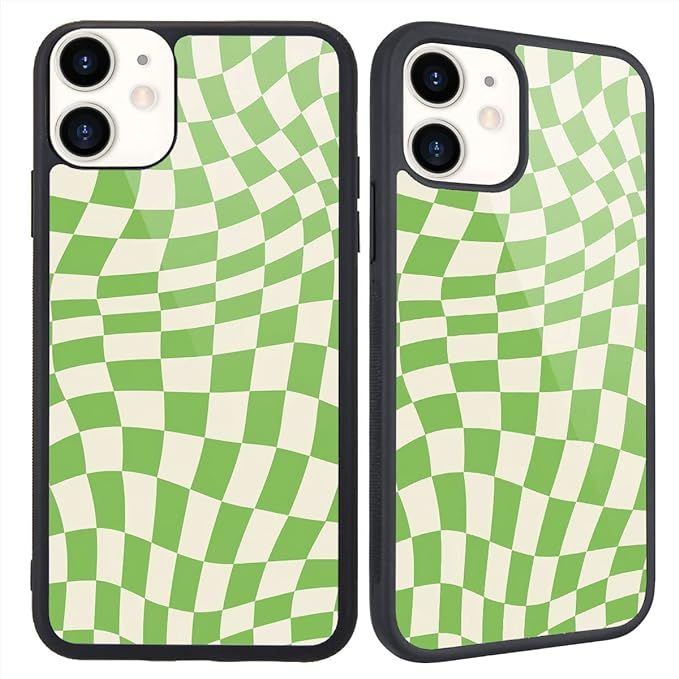 MAYCARI Compatible with iPhone 13 Case for Children Women Twist Green Checkerboard Design, Hard B... | Amazon (US)