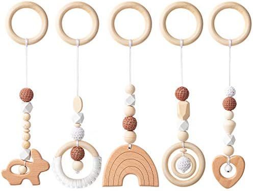 R HORSE 5 Baby Play Gym Toy Set Wooden Hanging Toy for Infant Play Gym Activity Wooden Nursing Pe... | Amazon (US)