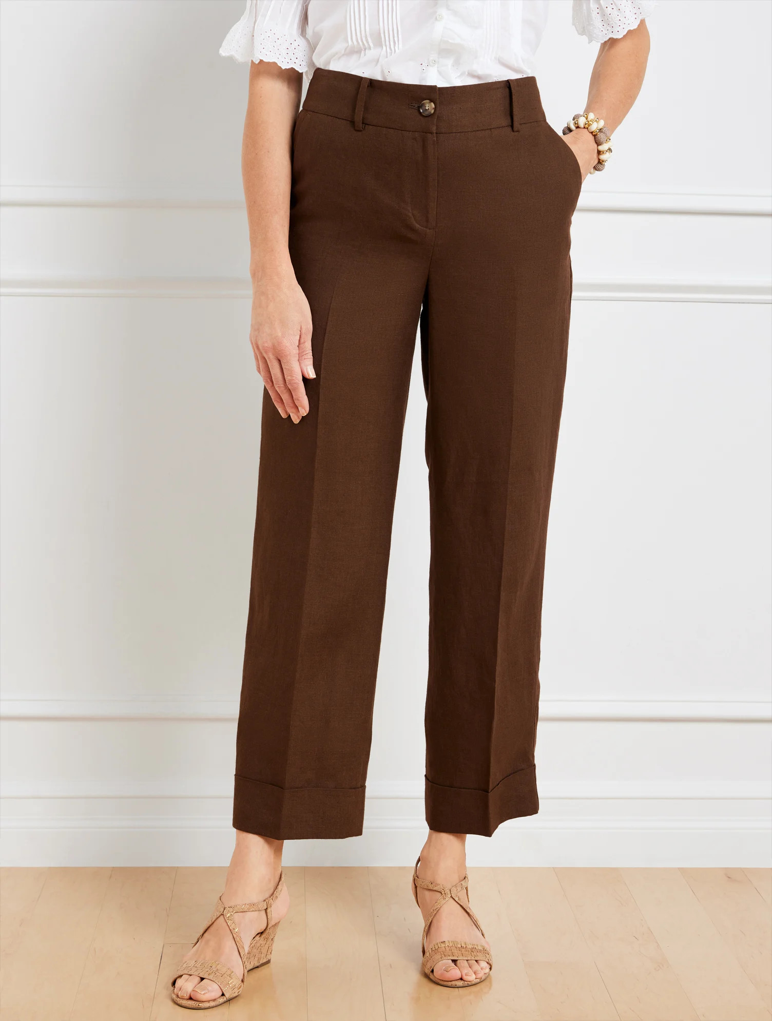 Washed Linen Wide Crop Patch Pocket Pants | Talbots