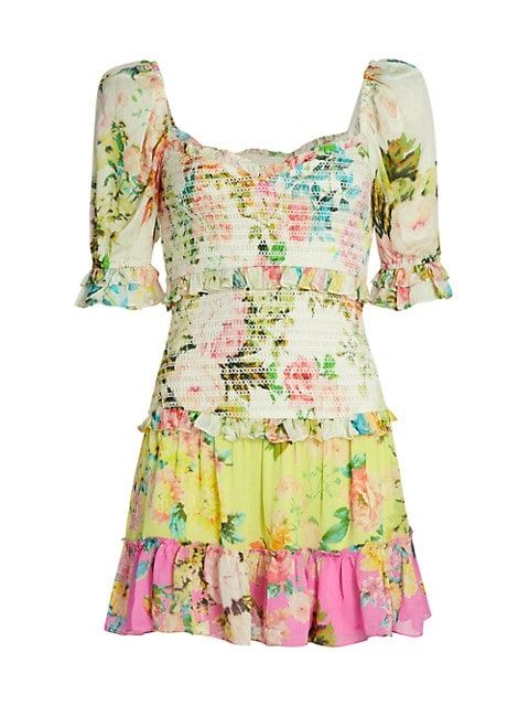 Floral Mix Print Smocked Mini Dress | Saks Fifth Avenue