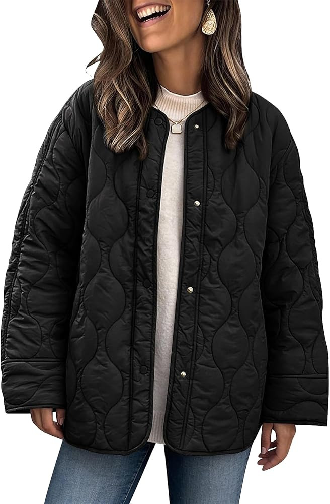 PEHMEA Women's Quilted Jacket Oversized Button Down Coat Fashion Bomber Outerwear with Pockets | Amazon (CA)