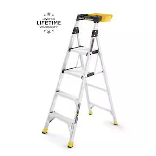 Gorilla Ladders 5.5 ft. Aluminum Dual Platform Heavy-Duty Ladder with Project Bucket(10 ft. Reach... | The Home Depot