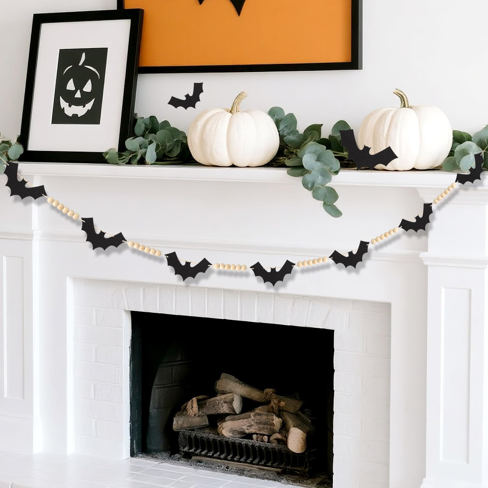 4.6 ft Halloween Decoration Garland, Wood Beads Felt Bats Garland Banner, Halloween Farmhouse Ind... | Amazon (US)