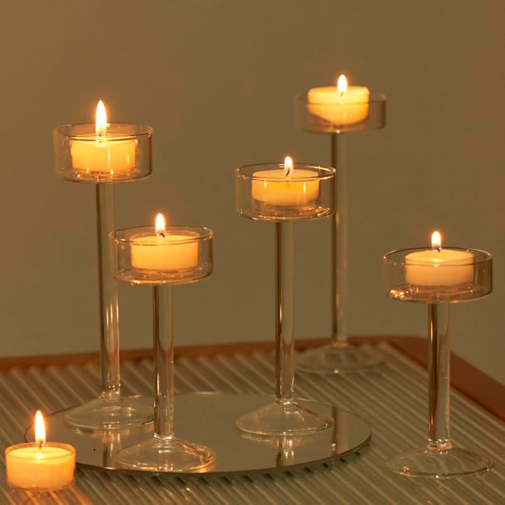 6 Pieces Glass Candleholders Tea Light Candle Holders Clear Wedding Hurricane Tall Elegant Ideal ... | Amazon (US)