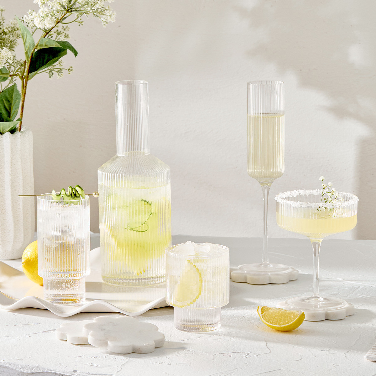 Mila Ribbed Champagne Crystal Glass Flute Set of 4 [MUSLMILAGL21C] | Pillow Talk AU