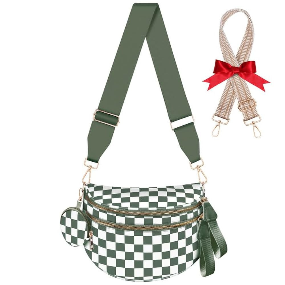 Bum Bags for Women Checkered Crossbody Bag with Removable Wallets Large Nylon Belt Purse Fanny Pa... | Amazon (US)