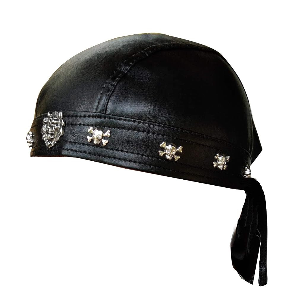 Faux Leather Biker Skull Cap Motorcycle Bandana Head Wrap Du Doo Do Rag Black Hat | Amazon (US)