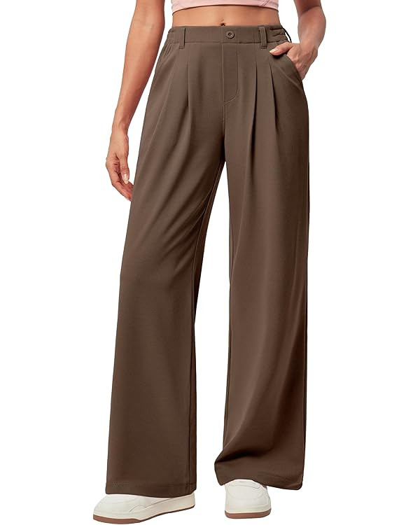 IUGA Wide Leg Pants Woman Pull on Stretchy Work Dress Pants High Waisted Business Casual Trousers... | Amazon (US)