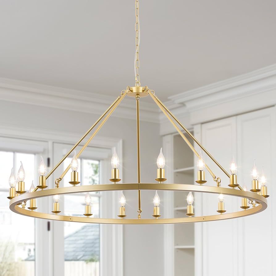 Gold Wagon Wheel Chandelier 48-Inch 20-Light,Extra Large Round Rustic Farmhouse Chandelier Metal ... | Amazon (US)