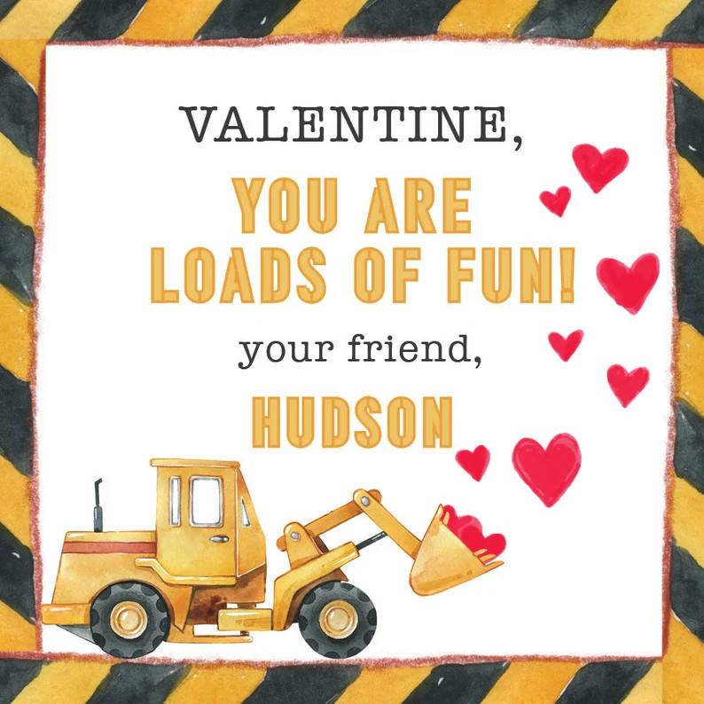 Bulldozer Valentine Tags | Construction Treat Tag | I Dig You Class Favor Stickers | Etsy (US)