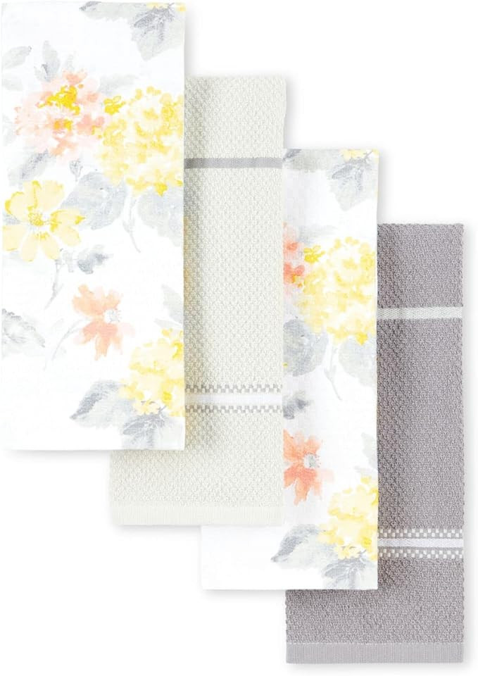 Martha Stewart Amber Floral Kitchen Towel Set 4-Pack, Yellow/Coral, 16"x28" | Amazon (US)