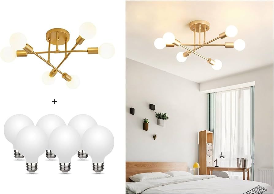 Modern Sputnik Chandelier, 6-Light Ceiling Light, 6 LED Light Bulbs Included for Bedroom,Dining R... | Amazon (US)