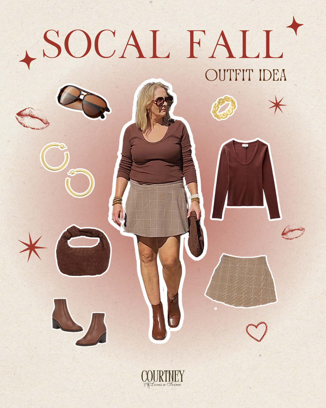 Effortless fall style for warm days and cool nights. This Southern California fall outfit mixes preppy and chic with a plaid mini skirt, lightweight knit top, and ankle boots. Ideal for transitional weather, weekend outings, or a cozy coffee run look that still feels polished. 

 #LTKSeasonal #LTKOver40 #LTKStyleTip