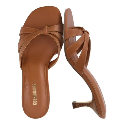 CUSHIONAIRE Malta Strappy Kitten Heels for Women, Dressy Open Toe Low Heel Sandals with Memory Foam Comfort, WHISKEY 11 | Amazon (US)