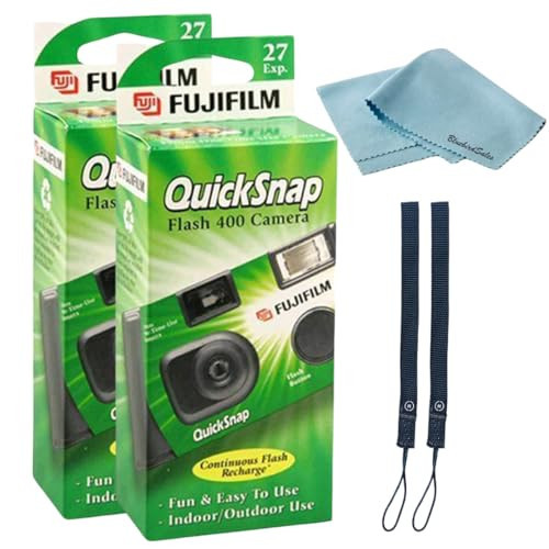 Fujifilm QuickSnap Flash 400 Disposable 35mm Camera • 2 Pack • 2 Hand Straps • BluebirdSales Microfiber Cleaning Cloth | Amazon (US)