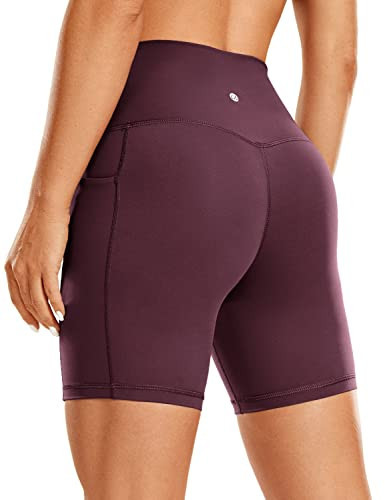CRZ YOGA Women's Naked Feeling Biker Shorts - 6'' High Waisted Yoga Gym Spandex Shorts Side Pockets Dark Russet X-Small | Amazon (US)