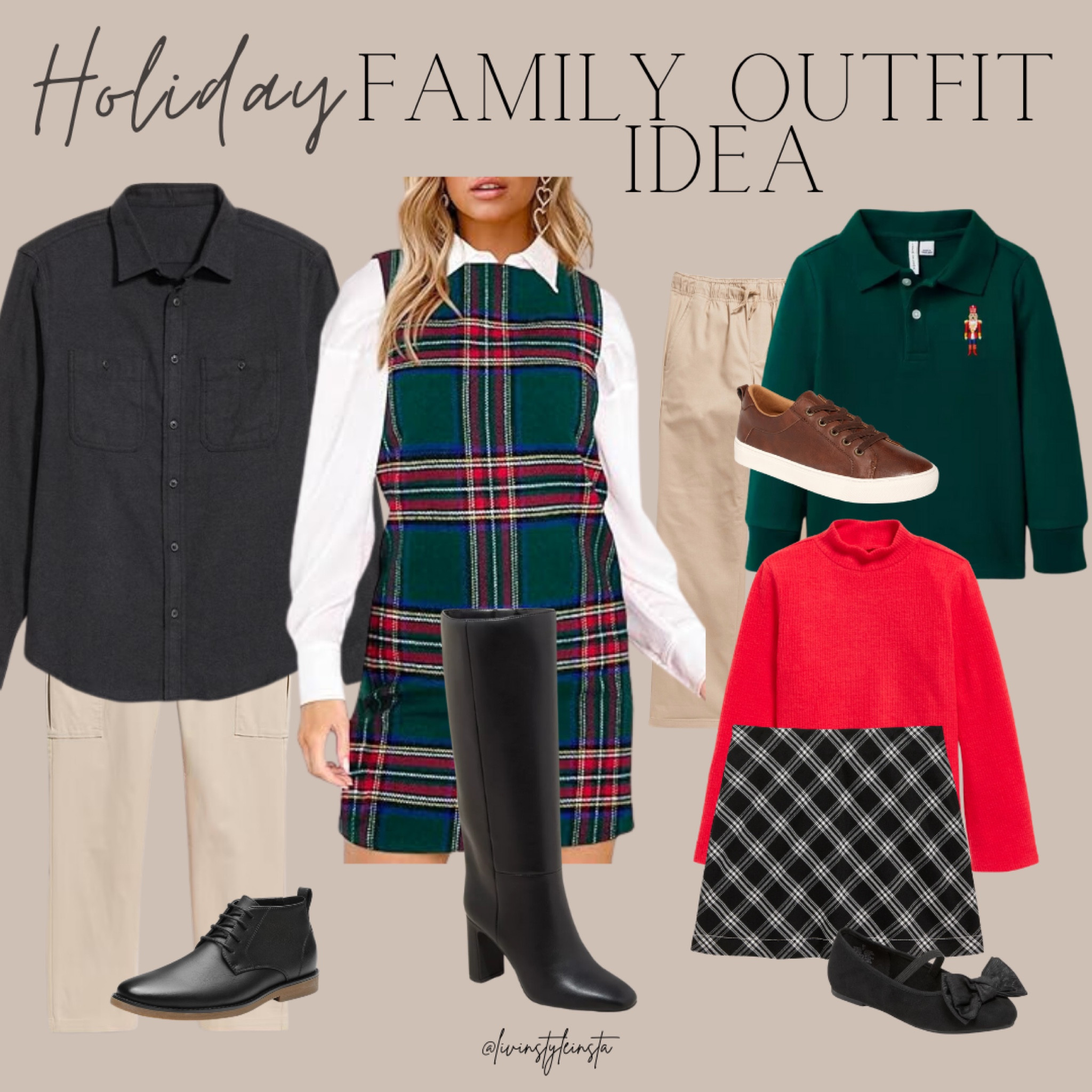 Holiday Family Outfit idea - a cute plaid dress, men's button down, boys polo, girls skirt

#LTKHoliday #LTKSeasonal #LTKFamily
