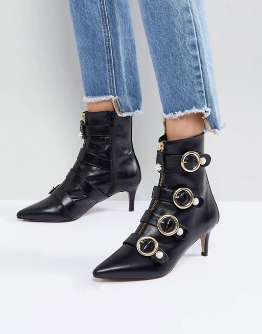 Carvela Sparky Pearl Detail Leather Kitten Heel Ankle Boots | ASOS UK