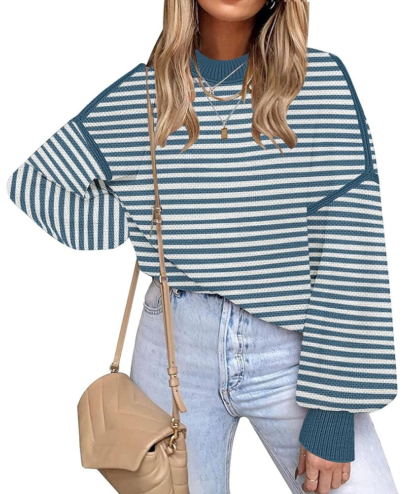 Fall Clothes for Women 2025 Trendy Fashion Oversized Sweaters Color Block Long Sleeve Knited Pull... | Amazon (US)