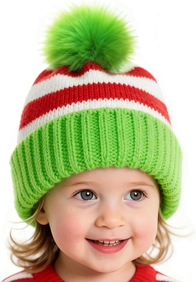 Hikkcos Christmas Elf Knitted Hat for Toddler, Lime Green Santa Hat Knit Cap, Kids Crochet Party ... | Amazon (US)