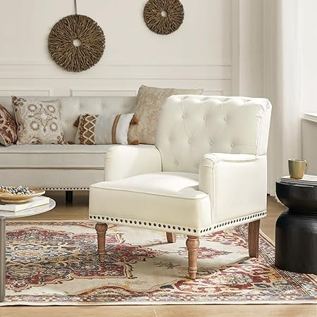 HULALA HOME Modern Accent Chair with Retro Wood Legs, Comfy Upholstered Armchair with Button-Tuft... | Amazon (US)