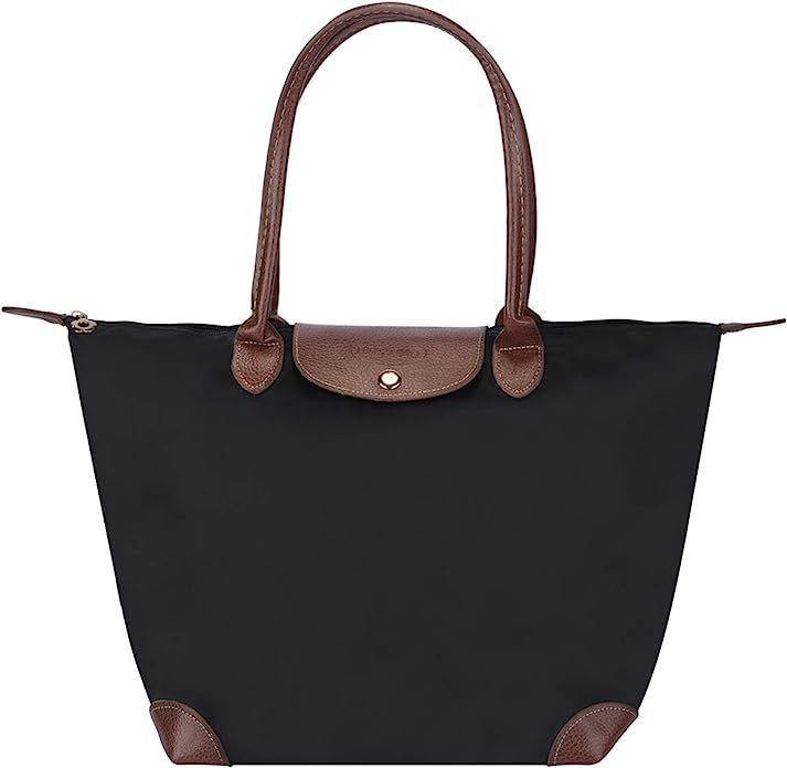 Waterproof Tote Shoulder Bag for Women Foldable Tote Bag Portable Handbag - Black | Amazon (US)