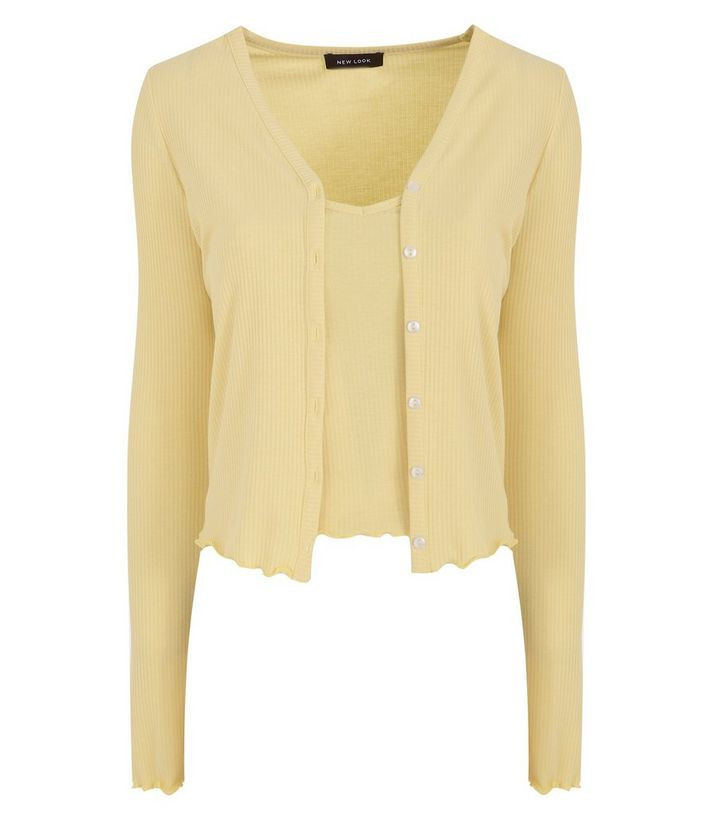 Pale Yellow Ribbed Cardigan and Cami Set
						
						Add to Saved Items
						Remove from Saved ... | New Look (UK)