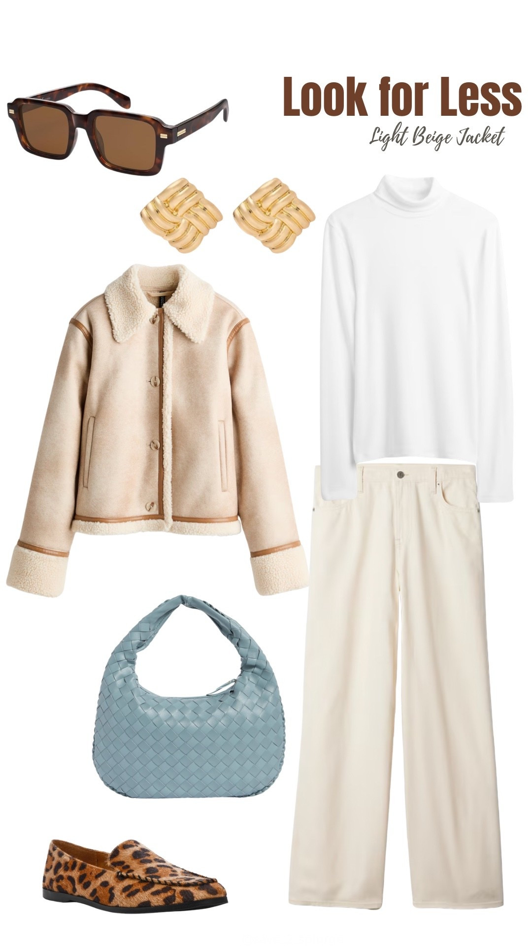 If you like the look, but not the price, here’s this week’s Look for Less.

Ecru Mid Rise Baggy Jeans & White Turtleneck: GAP
Light Beige Jacket: H&M
Gold Woven Rubbed Square Earrings: Target
Leopard Loafer: DV by Dolce Vita (Maxon Loafer)
Denim Woven Hobo Shoulder Bag: Nordstrom Rack
Square Sunglasses: Amazon

#LTKFindsUnder100 #LTKSeasonal #LTKootd