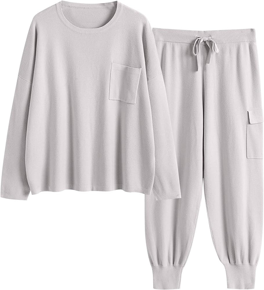 Prinbara Two Piece Outfits Sweater Sets 2023 Trendy Knit Cargo Jogger Pants Matching Sets Loungewear | Amazon (US)