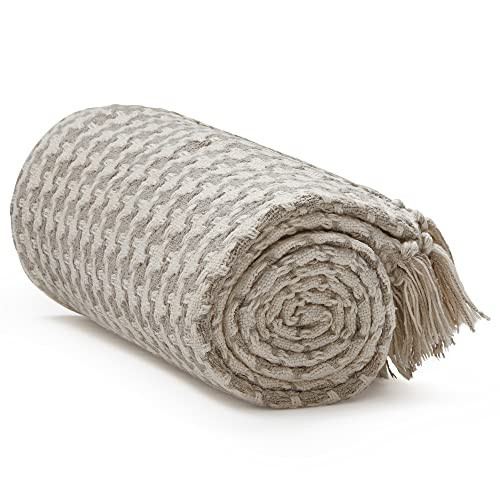 Americanflat 50x60 Throw Blanket - Soft and Breathable Cotton Throw Blanket for Couch, Bed, Chair - Decorative Blankets Perfect for Home, Office, or Outdoor Use - Cream and Beige Houndstooth Design | Amazon (US)