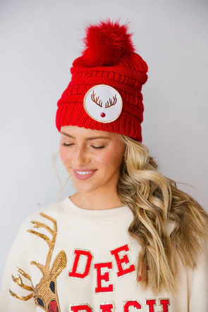 DISCO BALL REINDEER RED BEANIE | Judith March