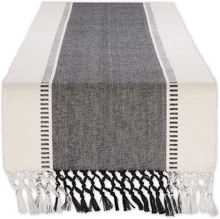 DII Dobby Stripe Woven Table Runner, 13x72 (13x77.5, Fringe Included), Black | Amazon (US)