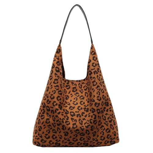 hibear Leopard Purses for Women,Cheetah Tote Bag Cheetah Print Bag Suede Slouchy Hobo Bag Leopard Print Shoulder Bag Satchel (Khaki) | Amazon (US)
