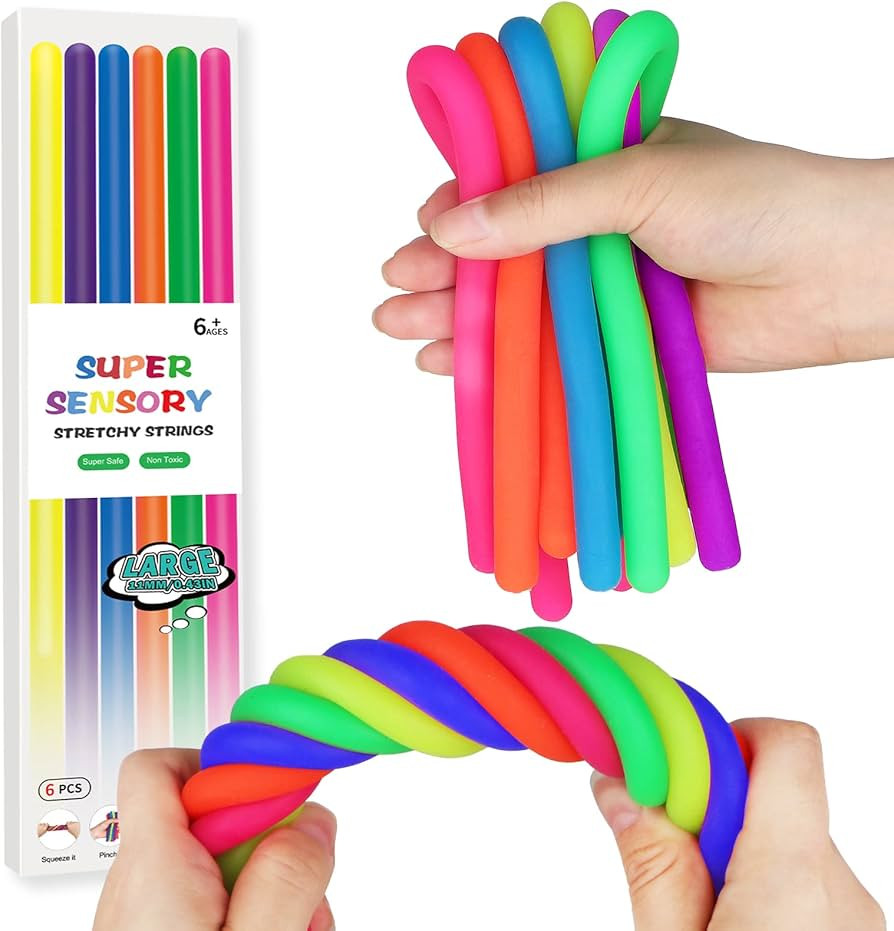 6 Pack Fidget Monkey Noodles - Easter Basket Stuffers Sensory Stretchy String Stress Relief Fidge... | Amazon (US)